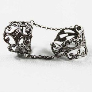 Adjustable Silver Filigree Double Ring